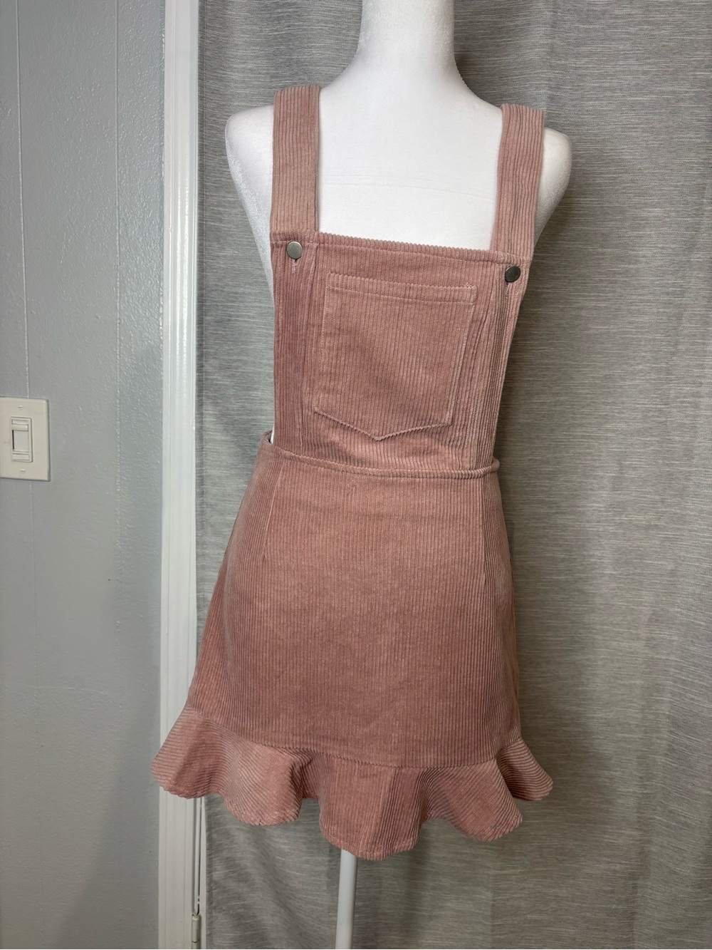 Honey Punch Mauve Corduroy Ruffle Pinafore Dress